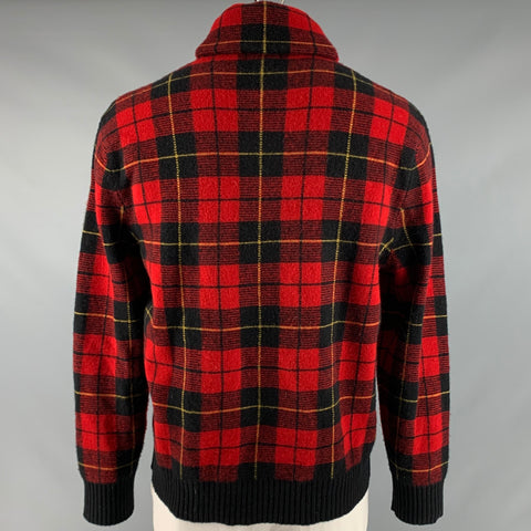 POLO by RALPH LAUREN Size XL Red Black Plaid Lambswool Shawl Collar Sweater