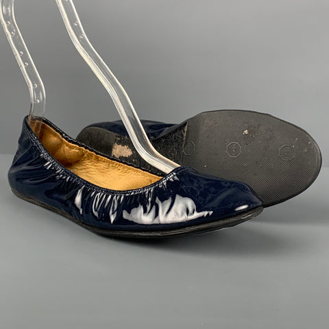 LANVIN Size 6.5 Navy Patent Leather Ballet Flats