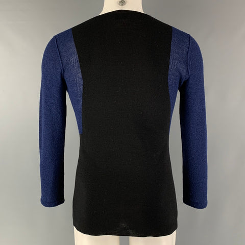 LANVIN Taille M Marine Noir Color Block Tricoté Col Carré Pull