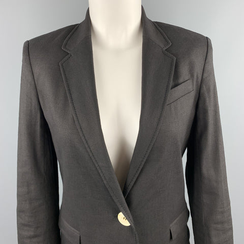 JOSEPH Size M Black Linen Blend Single Button Blazer