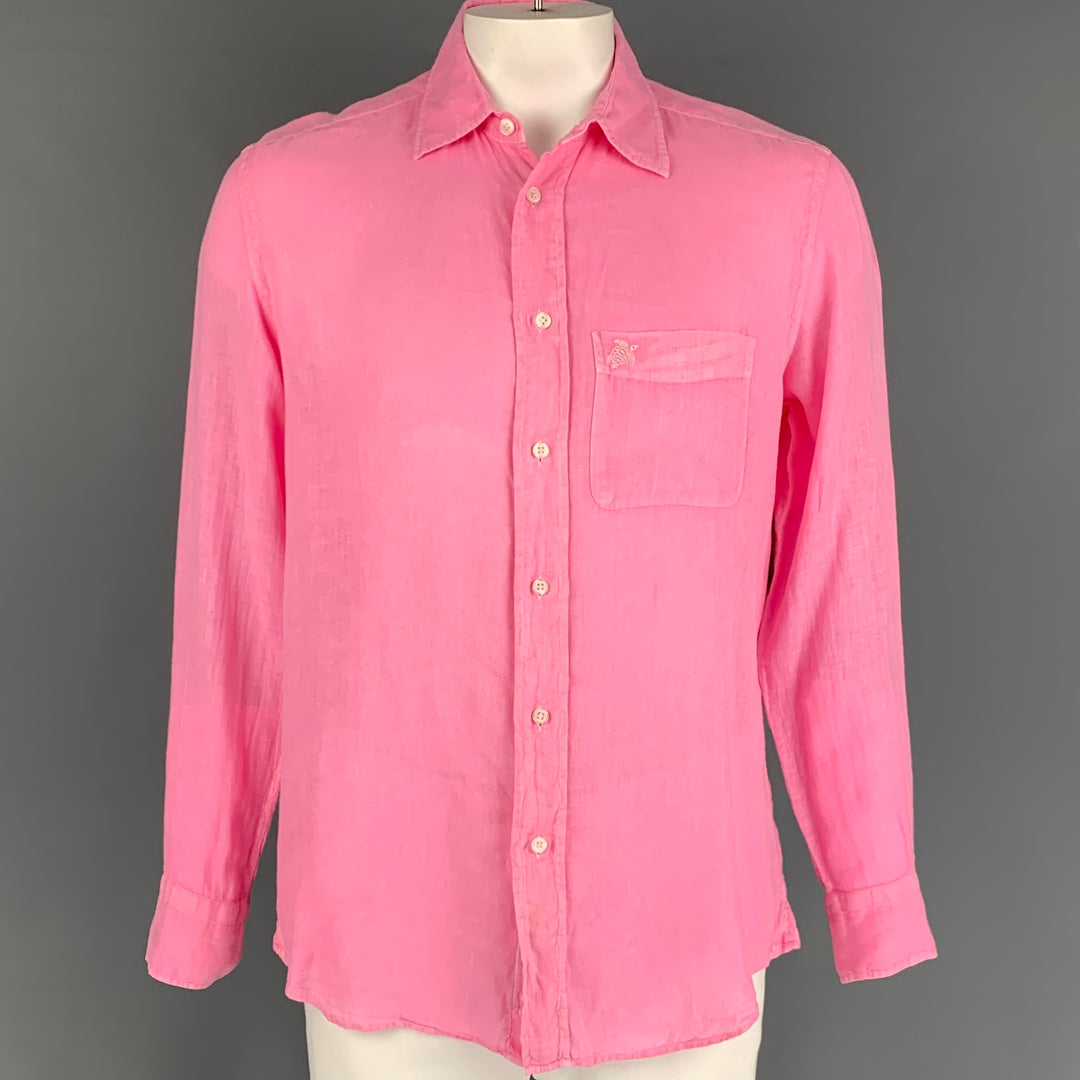 VILEBREQUIN Size L Pink Linen Button Up Long Sleeve Shirt
