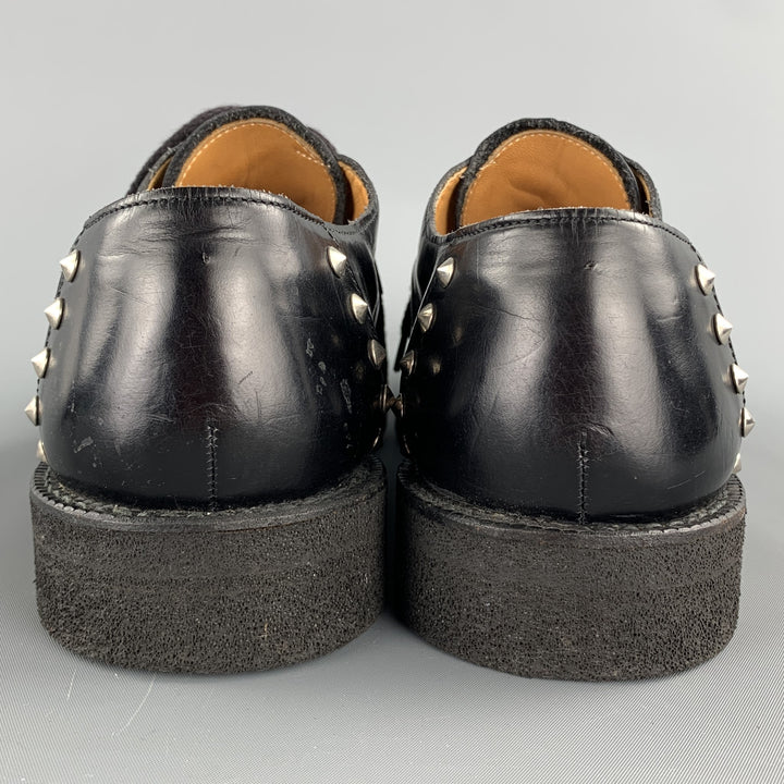 COMME des GARCONS HOMME PLUS Size 9.5 Black Studded Leather Cap Toe Lace Up Shoes