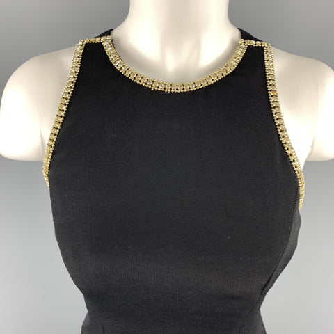 SAKS FIFTH AVENUE Size 6 Black Rhinestone Trim Gown & Cropped Jacket Ensemble