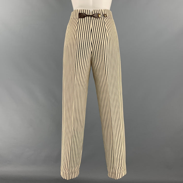 LOUIS VUITTON Size 2 Cream Black Polyester Stripe High Waisted Dress Pants