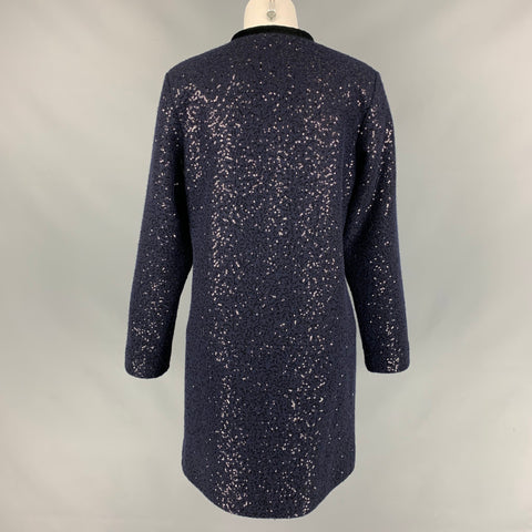 AGNÈS B. Size M Navy Sequined Collarless Coat