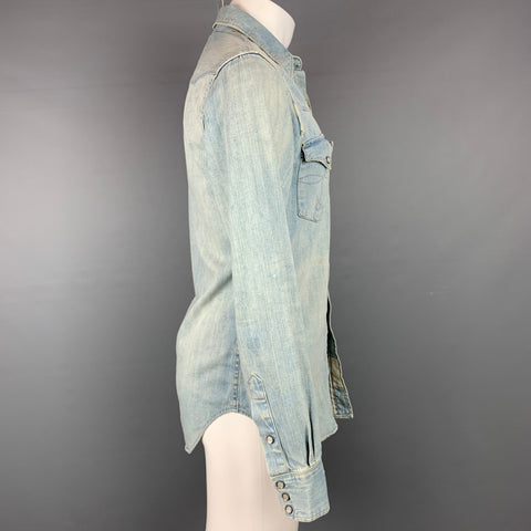 RRL by RALPH LAUREN Size S Blue Distressed Cotton Western Long Sleeve Shirt