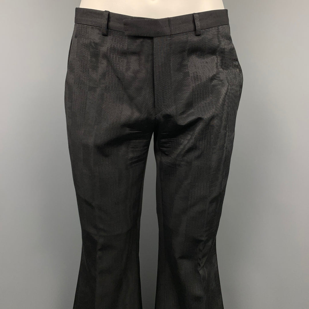 GUCCI par TOM FORD 2001 Taille 32 Pantalon habillé noir Jacquard Zip Fly Wide Leg