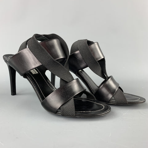 BALENCIAGA Size 8 Black Leather Ribbon Strappy Heel Sandals