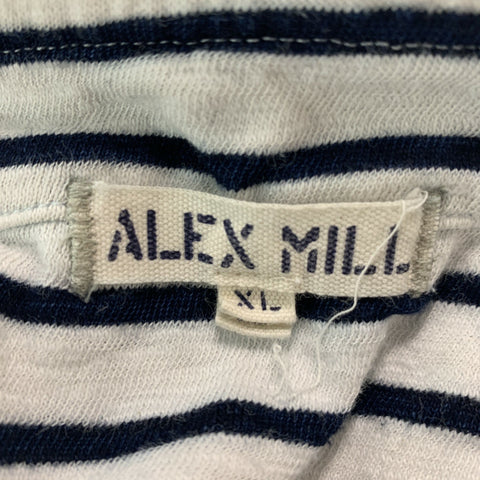 ALEX MILL Size XL White &  Navy Stripe Cotton Buttoned Polo
