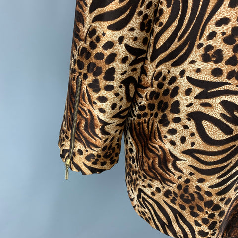 CALLE. JOHN COLLECTION Talla L Abrigo reversible con estampado animal de nailon viscosa marrón tostado