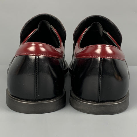 PRADA Size 7.5 Black Burgundy Two Toned Leather Square Toe Loafers