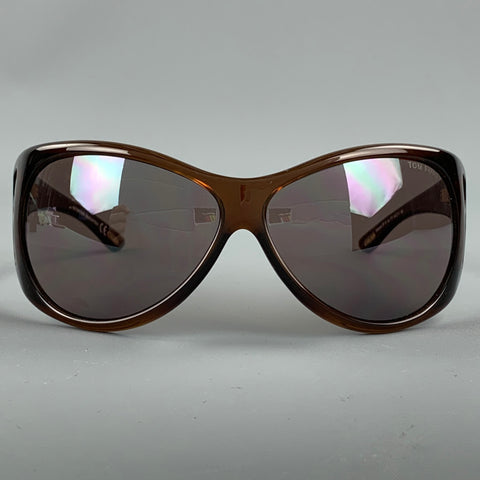 TOM FORD Brown Acetate Natasha Shield Sunglasses