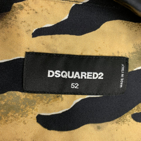 DSQUARED2 Size L Olive Black Tan Print Silk Button Up Long Sleeve Shirt