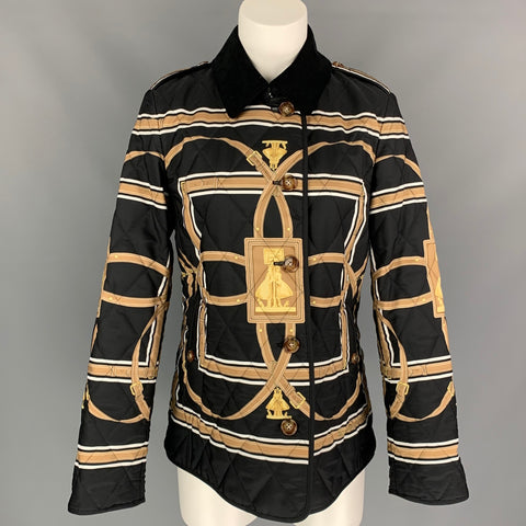 BURBERRY Size M Black & Gold Quilted Print Polyester Jacket