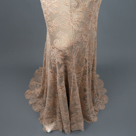 DOLCE & GABBANA Size 8 Beige Nylon Blend Floral Column Long Gown/Evening Wear