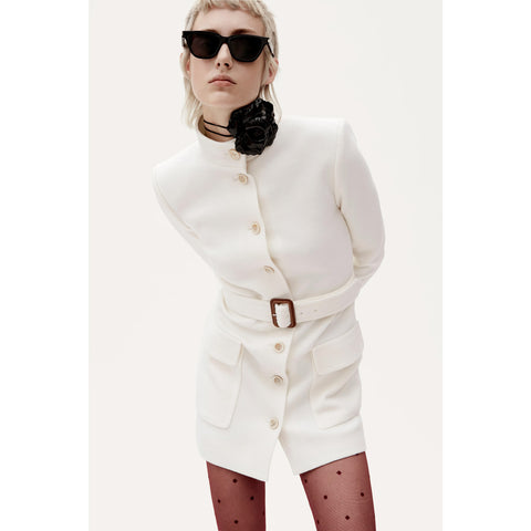 SAINT LAURENT SS 2021 Taille 4 Veste militaire ceinturée en mélange de laine crème