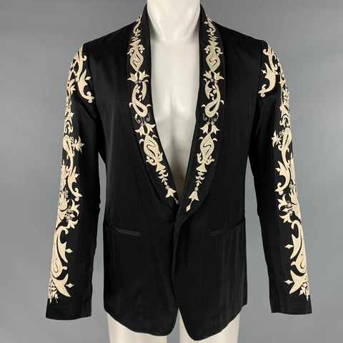 DRIES VAN NOTEN Size 38 Black Cream Embroidery Viscose Cotton Sport Coat