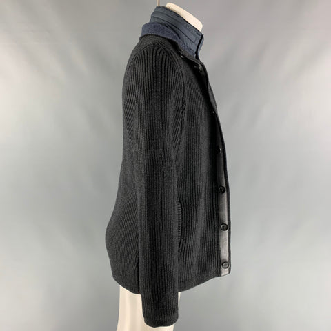 FIORONI Taille 40 Veste en laine mélangée charbon de bois tricotée avec fermeture éclair et boutons-pression