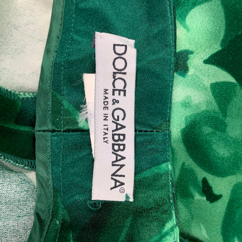 DOLCE &amp; GABBANA Taille S Pantalon habillé court à fleurs en soie verte