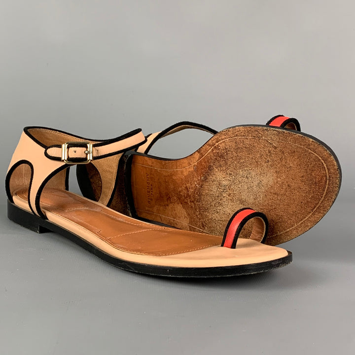 GIVENCHY Size 8 Tan & Black Red Leather Flat Sandals