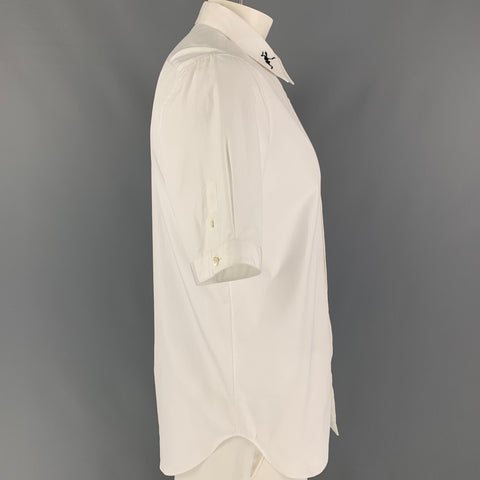 ALEXANDER MCQUEEN Size XL White Skeleton Embroidery Cotton Button Up Shirt