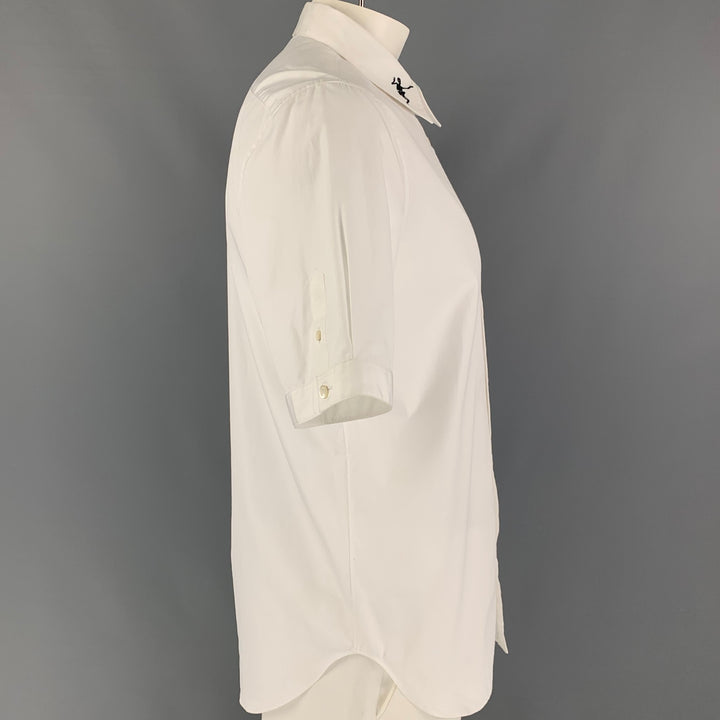ALEXANDER MCQUEEN Talla XL Camisa blanca con botones de algodón con bordado de esqueleto
