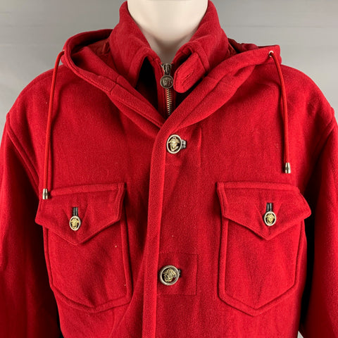 VERSACE JEANS COUTURE Size S Red Solid Wool Hooded Coat