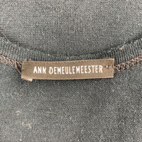 ANN DEMEULEMEESTER Size 6 Black Graphic Cotton Casual Top