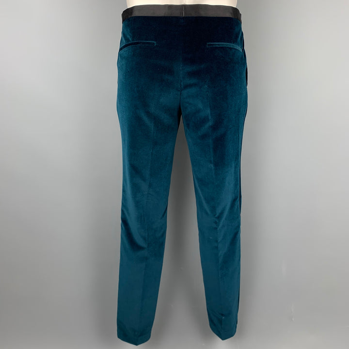 HUGO BOSS Traje de esmoquin con solapa de muesca de terciopelo de algodón verde azulado regular talla 40