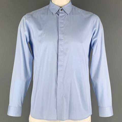 TED BAKER Size L Blue Cotton Elastane Hidden Placket Long Sleeve Shirt