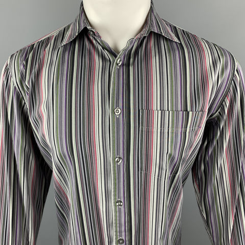 PS by PAUL SMITH Size S Gray & Black Stripe Cotton French Cuff Long Sleeve Shirt