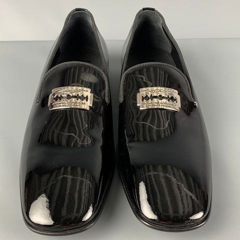 JOHN RICHMOND Size 9.5 Black Leather Slip On Razor Belt Loafers