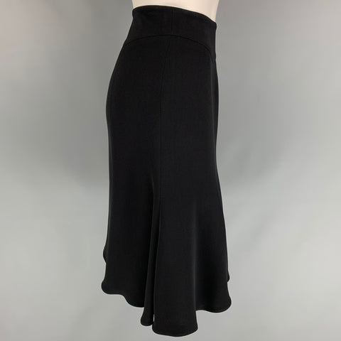 GIORGIO ARMANI Size 2 Black Silk A-line Below Knee Skirt