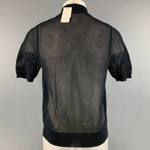 DRIES VAN NOTEN Size M Black Mesh Cotton Buttoned Polo