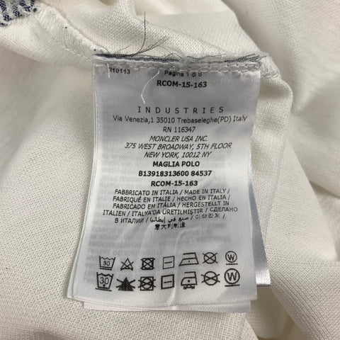 MONCLER Size L White Black Contrast Trim Cotton Polo