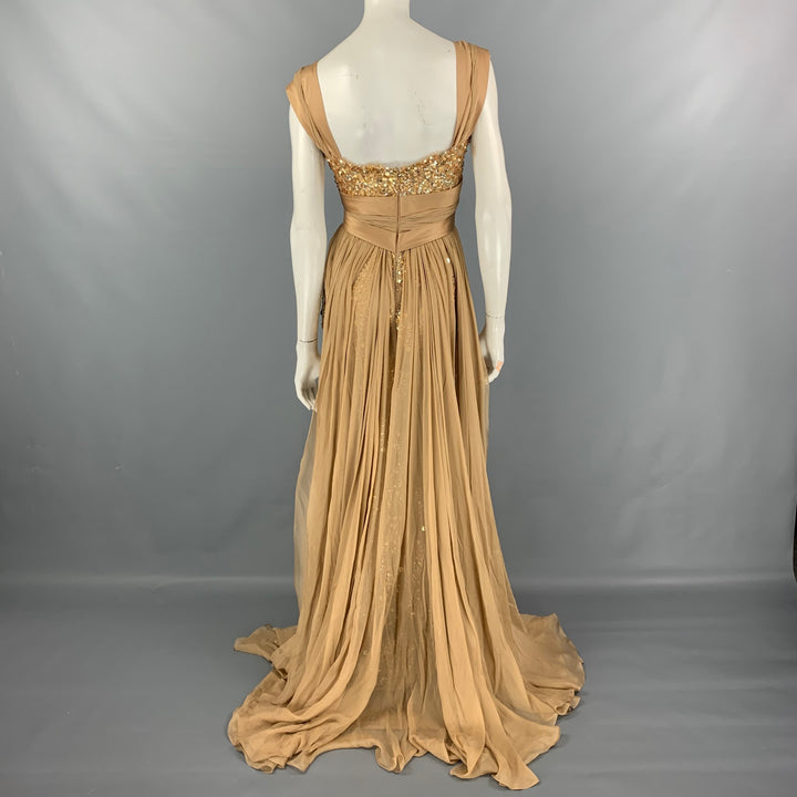 ZUHAIR MURAD Talla 4 Vestido de mezcla de seda con lentejuelas beige y dorado
