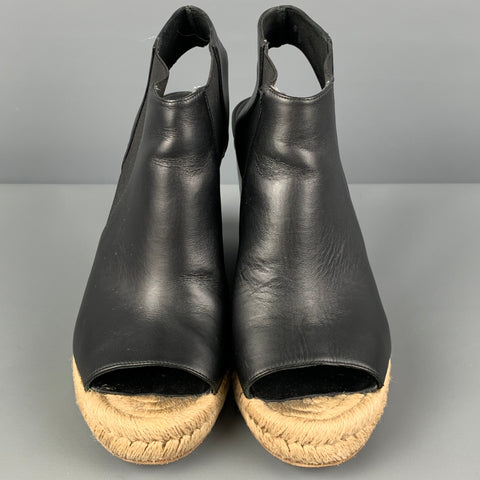 BALENCIAGA Size 10 Black Natural Leather Peep Toe Boots