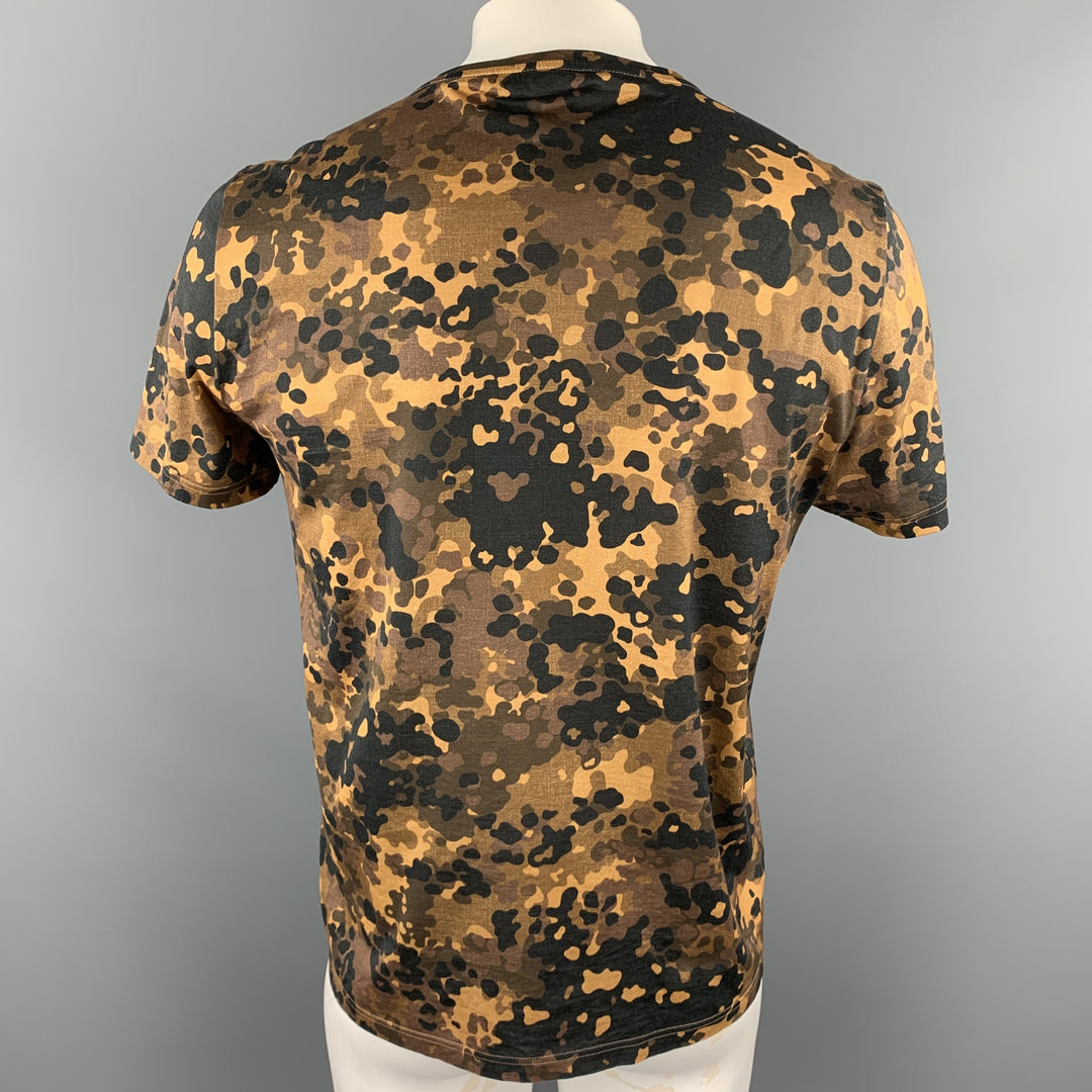 BURBERRY PRORSUM Size L Brown Camouflage Cotton Crew-Neck Black T-shirt
