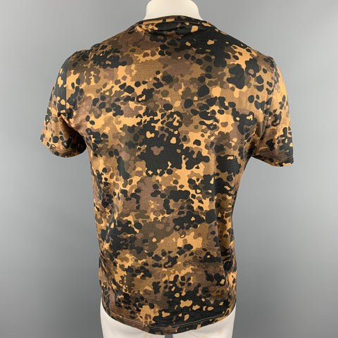BURBERRY PRORSUM Size L Brown Camouflage Cotton Crew-Neck Black T-shirt