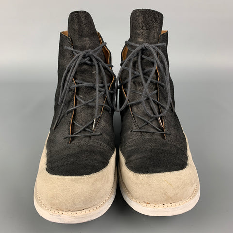 A.MCDONALD Size 10 Black & White Color Block Leather Lace Up Boots