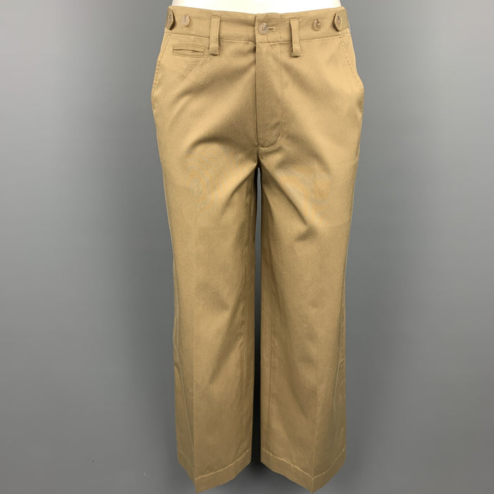 RALPH LAUREN Black Label Taille 2 Pantalon habillé en coton/soie kaki à jambe large