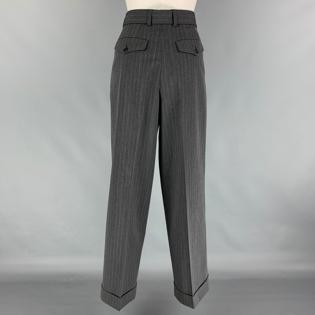 DRIES VAN NOTEN Size 6 Dark Gray Polyester Wool Stripe Wide Leg Dress Pants