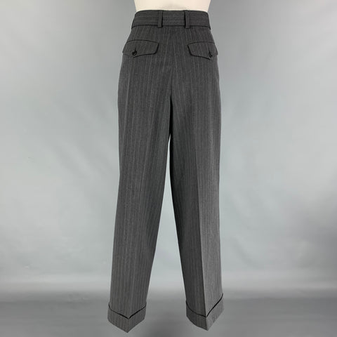 DRIES VAN NOTEN Taille 6 Pantalon habillé en laine de polyester gris foncé à rayures à jambe large
