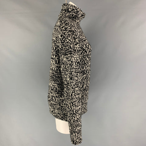 SAINT LAURENT Talla S Suéter de cuello alto Donegal de lana blanca negra