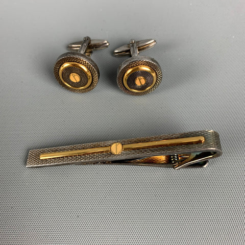 DUNHILL Silver Gold Textured Metal Cuff Links