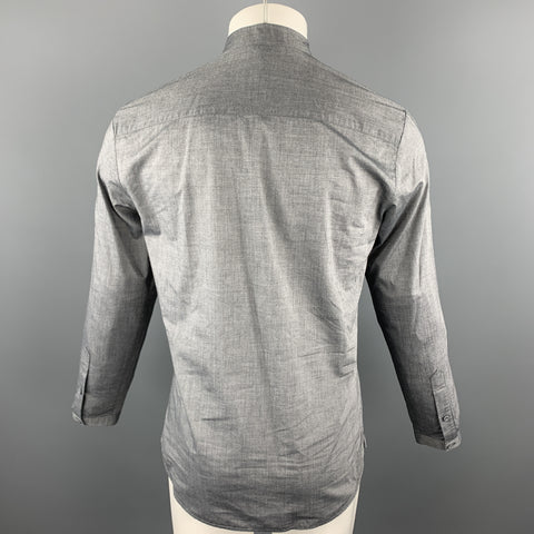 EMPORIO ARMANI Size S Dark Gray Solid Cotton Nehru Collar Long Sleeve Shirt