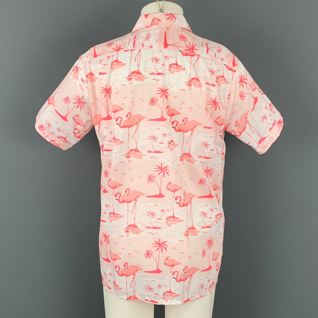 ENGINEERED GARMENTS Camisa de manga corta de algodón con estampado de flamencos en rosa y blanco talla M
