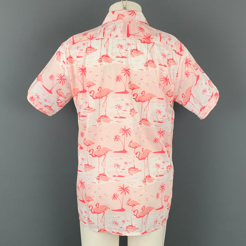 ENGINEERED GARMENTS Size M Pink & White Flamingo Print Cotton Camp Short Sleeve Shirt