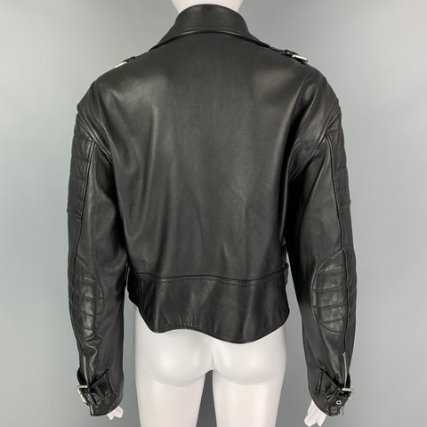CELINE Size 6 Black Leather Motorcycle Cropped Jacket