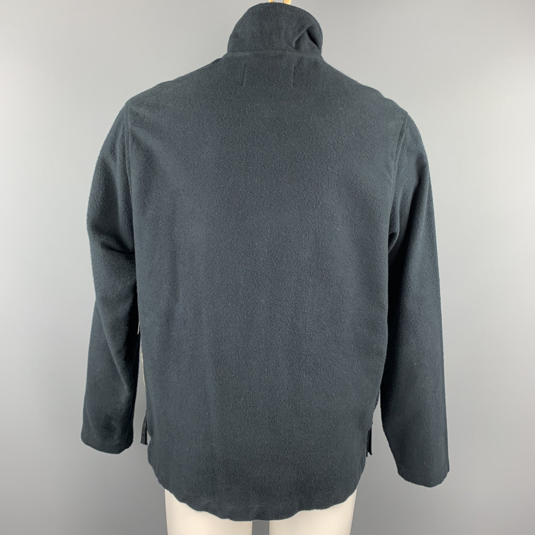 OUR LEGACY Size S Navy Textured Cotton High Collar Zip Jacket